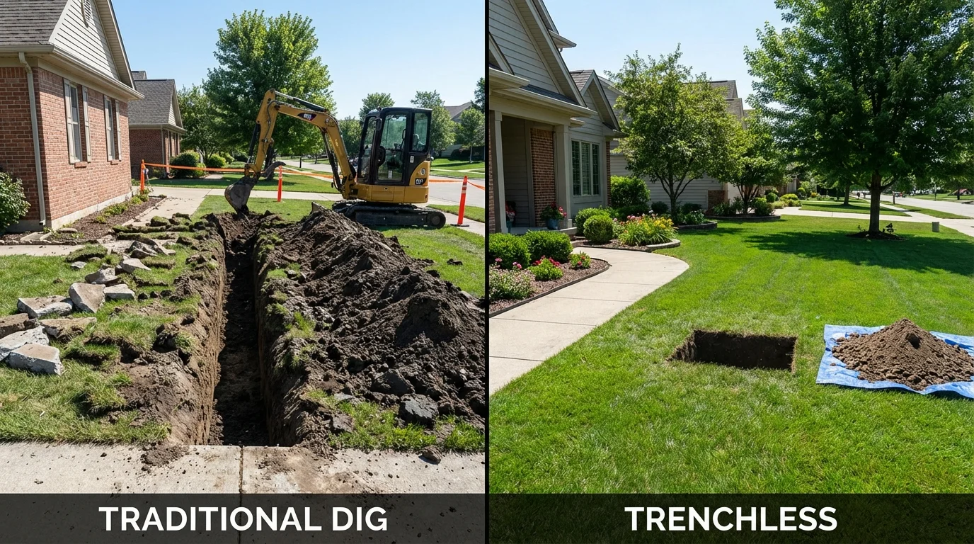 Trenchless sewer repair with minimal yard damage versus traditional excavation in Jackson, GA